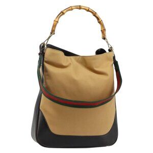 Authentic GUCCI Bamboo Web Sherry Line Bag Canvas 2way Beige 001 4058 1705